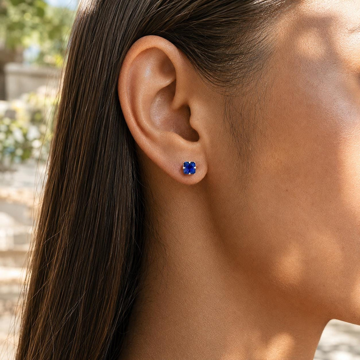 Blue Sapphire Stud Earrings Sterling Silver, September Birthstone Jewelry Gift for Her Him