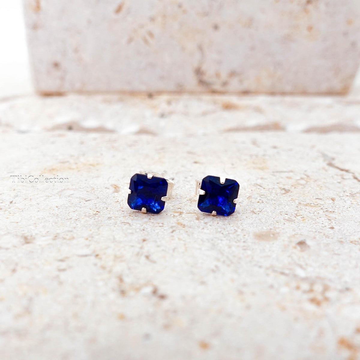 Blue Sapphire Stud Earrings Sterling Silver, September Birthstone Jewelry Gift for Her Him