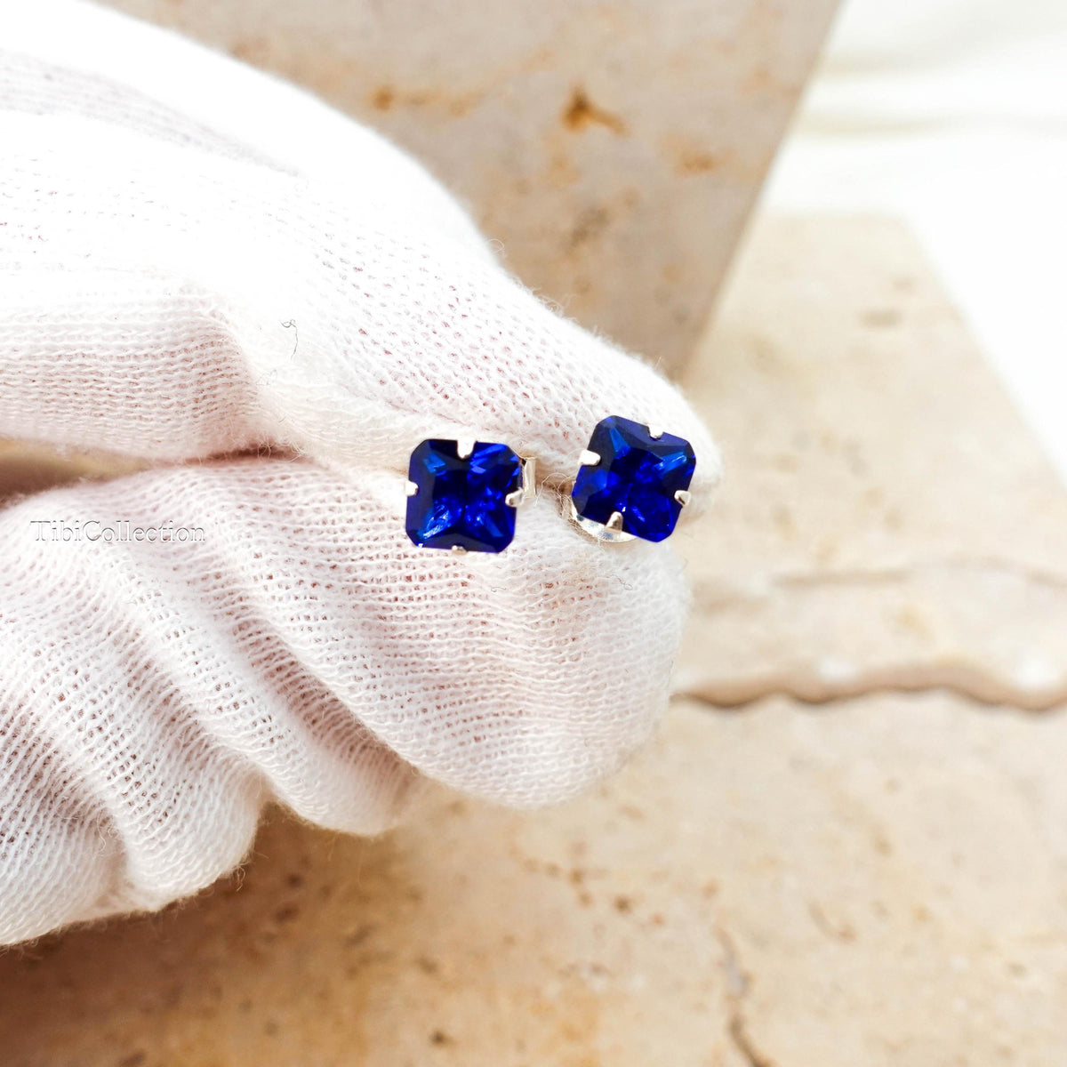 Blue Sapphire Stud Earrings Sterling Silver, September Birthstone Jewelry Gift for Her Him