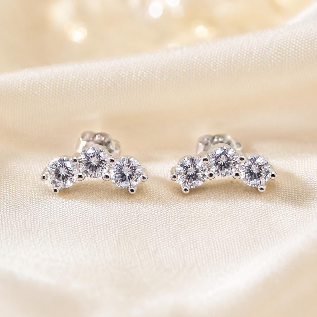 Moissanite Triple Stud Earrings, Sterling Silver Helix Tragus Cartilage Jewelry Gift for Her