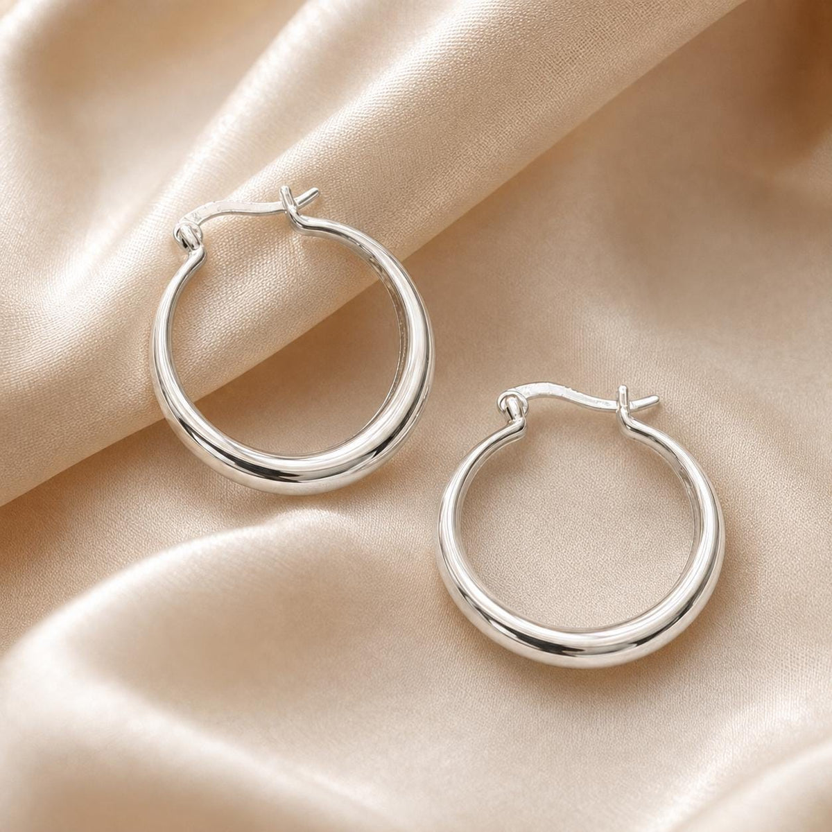Sterling Silver Large Hoop Earrings, Crescent Statement Hoops Everyday Gift for Her