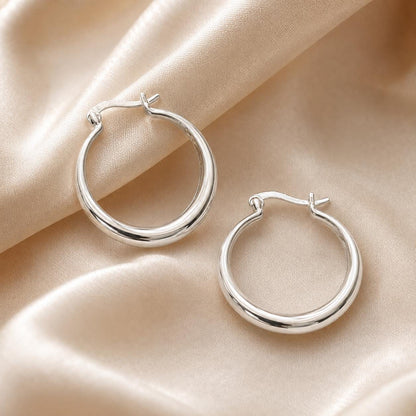 Sterling Silver Large Hoop Earrings, Crescent Statement Hoops Everyday Gift for Her