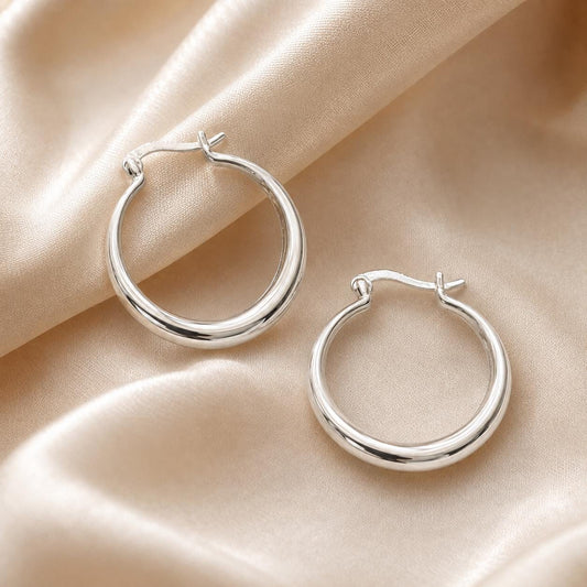 Sterling Silver Large Hoop Earrings, Crescent Statement Hoops Everyday Gift for Her
