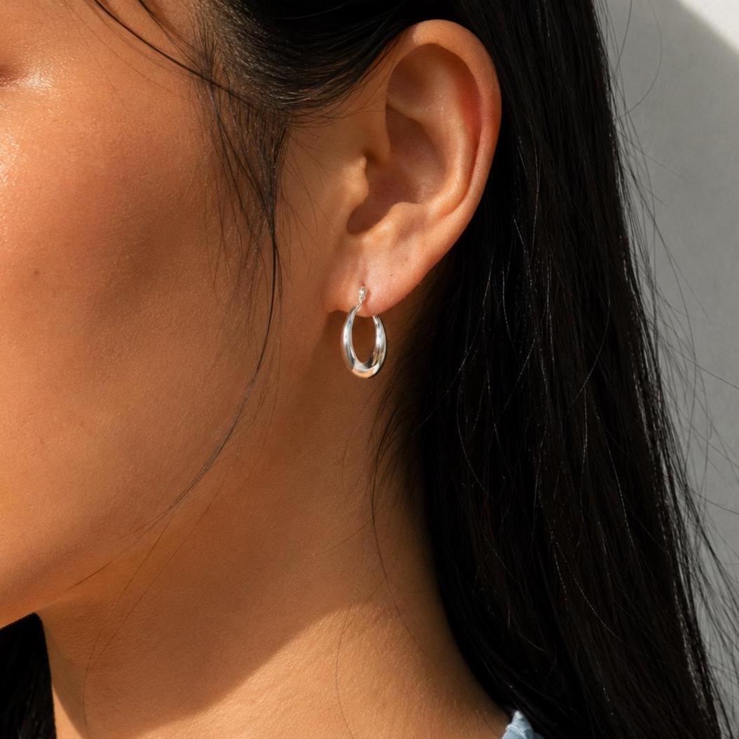 Sterling Silver Large Hoop Earrings, Crescent Statement Hoops Everyday Gift for Her
