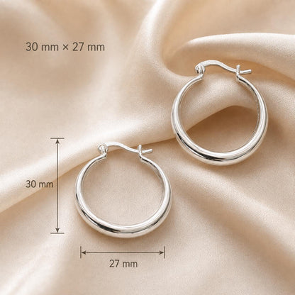 Sterling Silver Large Hoop Earrings, Crescent Statement Hoops Everyday Gift for Her
