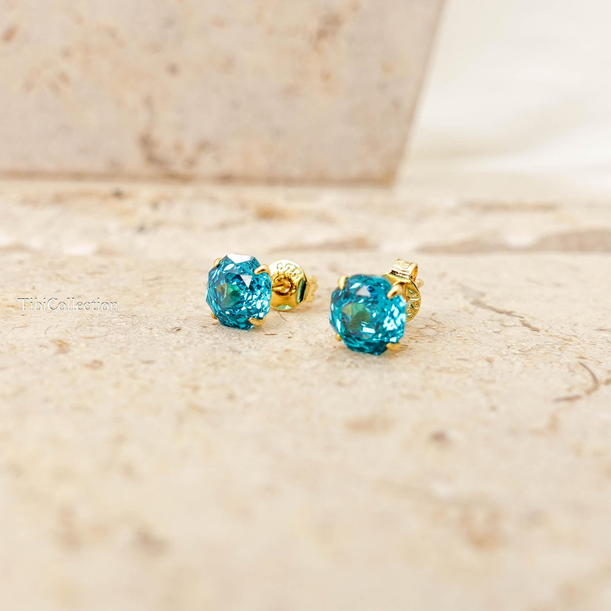 Sparkling Paraiba Stud Earrings, Teal Tourmaline Blue Gemstone Jewelry Gift for Her