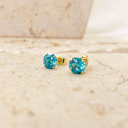 Sparkling Paraiba Stud Earrings, Teal Tourmaline Blue Gemstone Jewelry Gift for Her