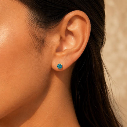 Sparkling Paraiba Stud Earrings, Teal Tourmaline Blue Gemstone Jewelry Gift for Her