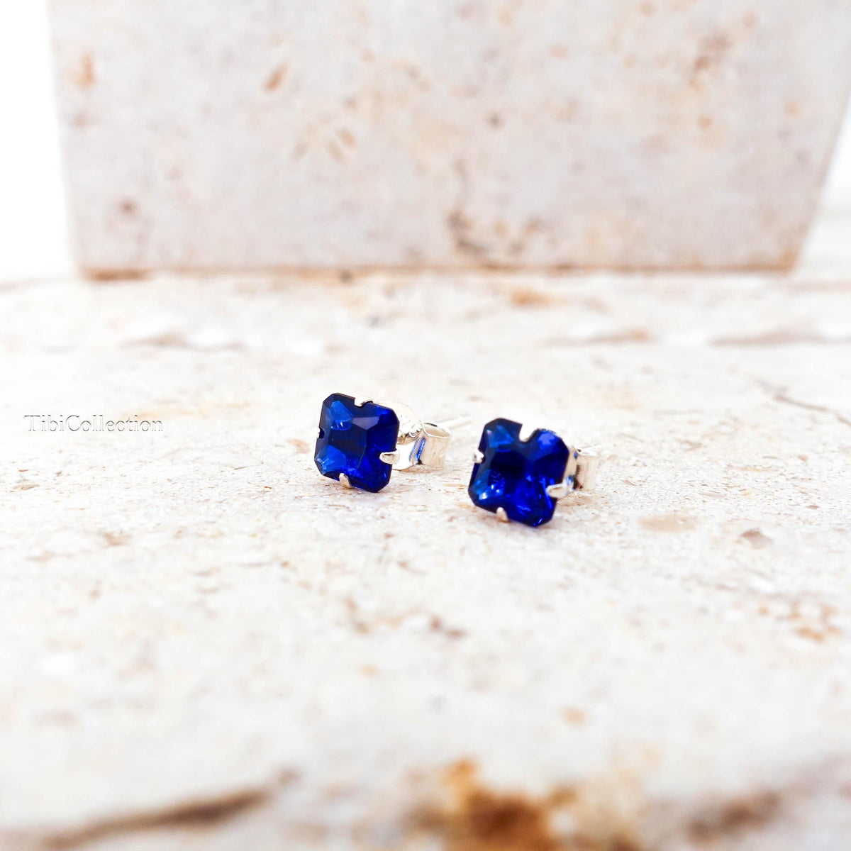 Blue Sapphire Stud Earrings Sterling Silver, September Birthstone Jewelry Gift for Her Him