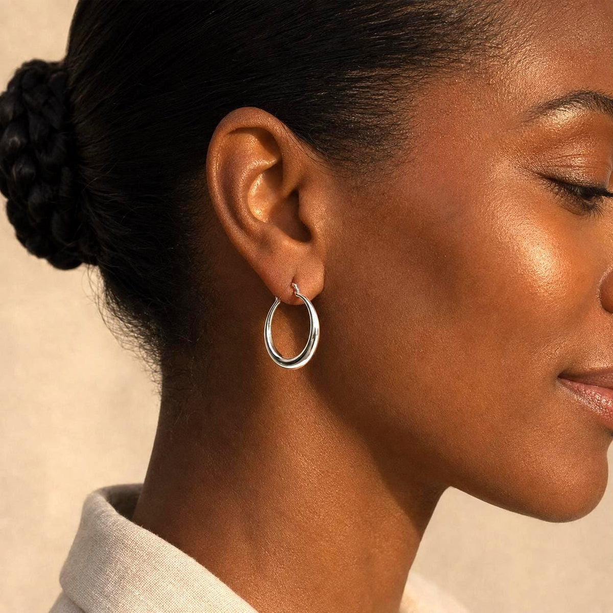 Sterling Silver Large Hoop Earrings, Crescent Statement Hoops Everyday Gift for Her