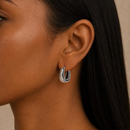 Sterling Silver Oval Huggie Hoop Earrings, Dome Chunky Hoops Vintage Jewerly Gift for Her