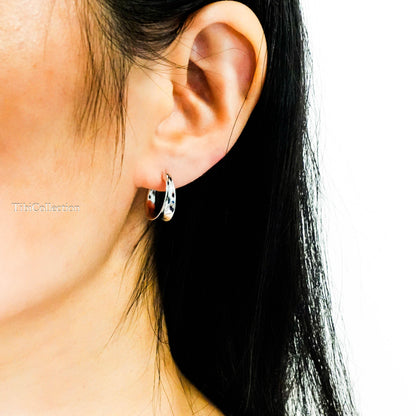Sterling Silver Sculpted Small Dome Hoop Earrings, Crescent Hoops, Everyday Gift for Her