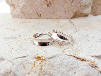 Sterling Silver Sculpted Small Dome Hoop Earrings, Crescent Hoops, Everyday Gift for Her