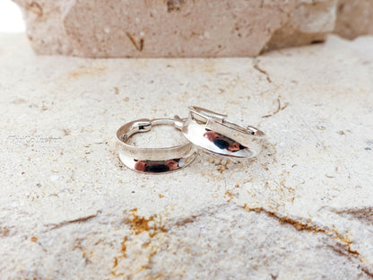 Sterling Silver Sculpted Small Dome Hoop Earrings, Crescent Hoops, Everyday Gift for Her