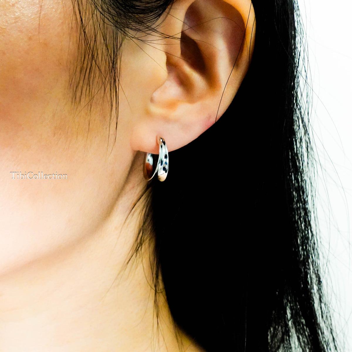 Sterling Silver Sculpted Small Dome Hoop Earrings, Crescent Hoops, Everyday Gift for Her