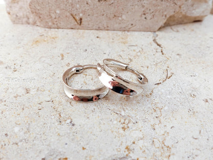 Sterling Silver Sculpted Small Dome Hoop Earrings, Crescent Hoops, Everyday Gift for Her