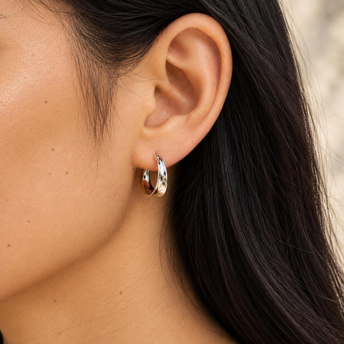 Sterling Silver Sculpted Small Dome Hoop Earrings, Crescent Hoops, Everyday Gift for Her
