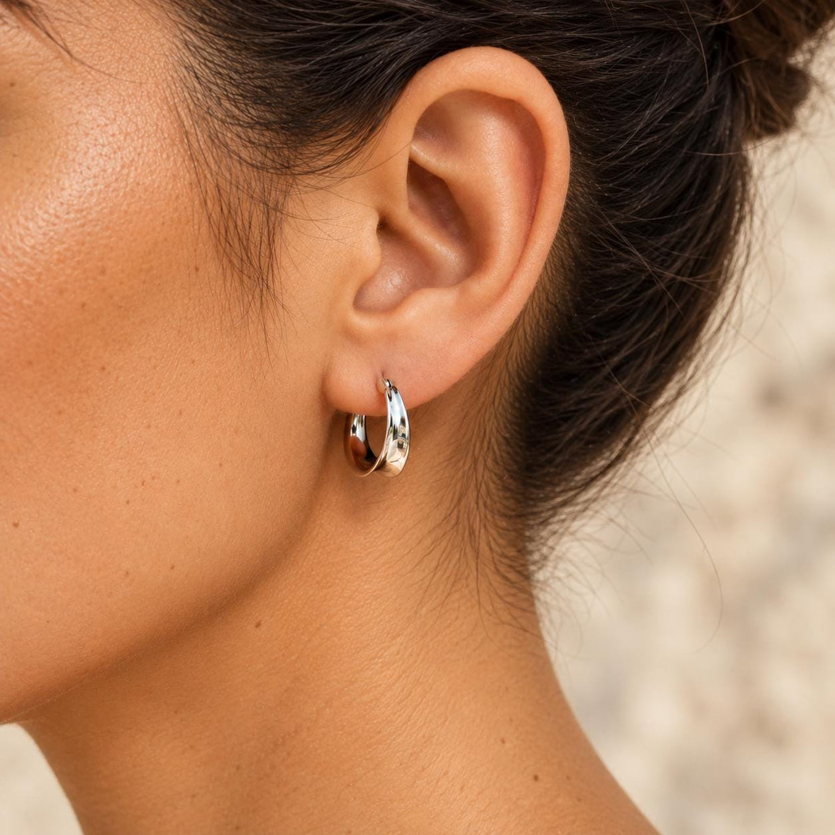 Sterling Silver Sculpted Small Dome Hoop Earrings, Crescent Hoops, Everyday Gift for Her