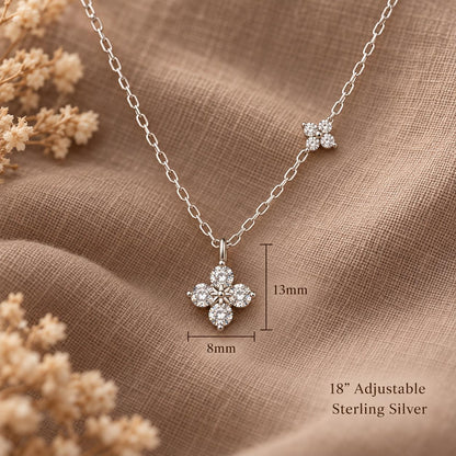 Sterling Silver Clover Moissanite Necklace, Dainty Flower Diamond Necklace Gift for Her