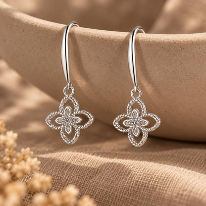 Sterling Silver Dainty Clover Dangle Earrings, Moissanite Floral Drop Earrings Gift for Her