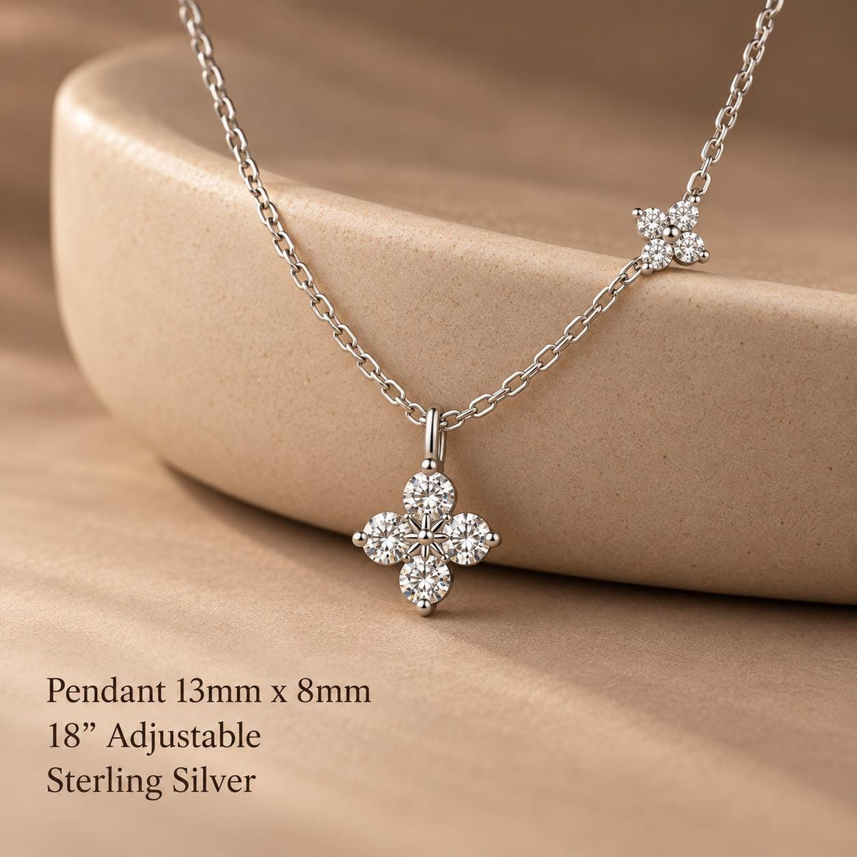 Sterling Silver Clover Moissanite Necklace, Dainty Flower Diamond Necklace Gift for Her