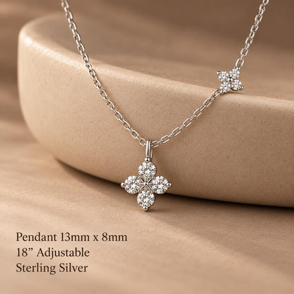 Sterling Silver Clover Moissanite Necklace, Dainty Flower Diamond Necklace Gift for Her