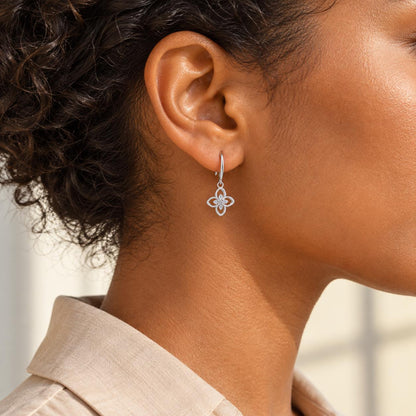 Sterling Silver Dainty Clover Dangle Earrings, Moissanite Floral Drop Earrings Gift for Her