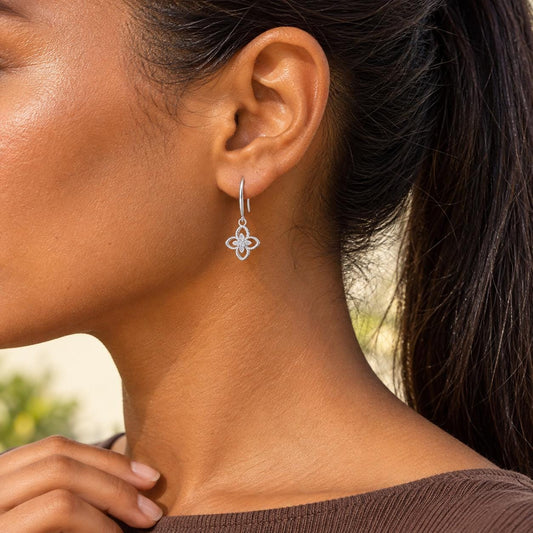 Sterling Silver Dainty Clover Dangle Earrings, Moissanite Floral Drop Earrings Gift for Her