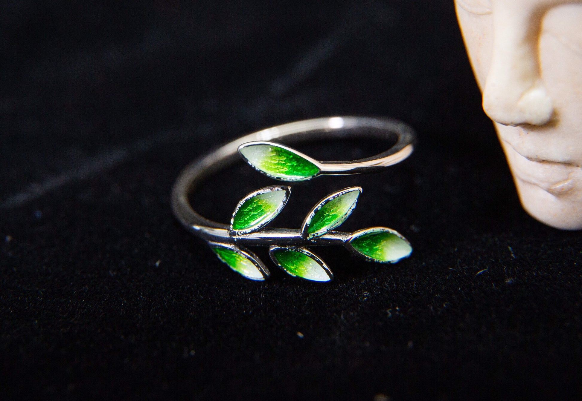 Leaf ring, Enamel ring , thin band wrap ring , sterling silver wrap ring ,adjustable ring , nature ring, graduation gift for her - TibiCollection