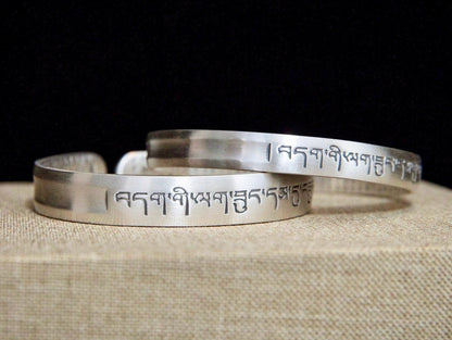 Sterling Silver Cuff Bracelet for women, Protection Bracelet, Mantra bracelet, mens silver cuff bracelet, his and hers meditation bracelet - TibiCollection