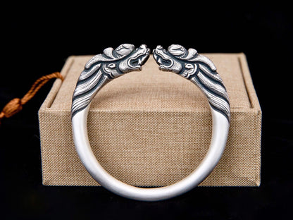 Heavy dragon cuff bracelet , solid sterling silver dragon head bangle , mens cuff bracelet , dragon jewelry ,viking bracelet - TibiCollection