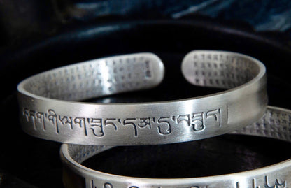 Sterling Silver Cuff Bracelet for women, Protection Bracelet, Mantra bracelet, mens silver cuff bracelet, his and hers meditation bracelet - TibiCollection