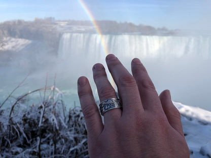 Solid sterling silver meditation ring, thumb ring, engraved lotus mantra ring, unique mens ring, man silver ring, wide band adjustable ring - TibiCollection