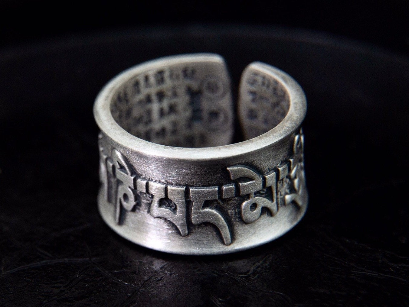 Mens Cigar Band, Sterling Silver Ring for Men, meditation ring, thumb ring, mantra ring, wide band, mens jewelry protection ring - TibiCollection