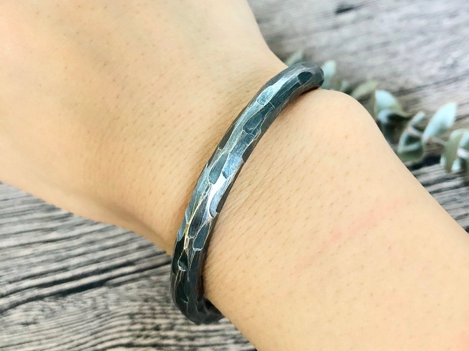 Sterling Silver Bracelets for Men, Silver Cuff Bracelet, oxidized cuff, hammered bracelet, rustic cuff meteor crater bangle viking bracelet - TibiCollection