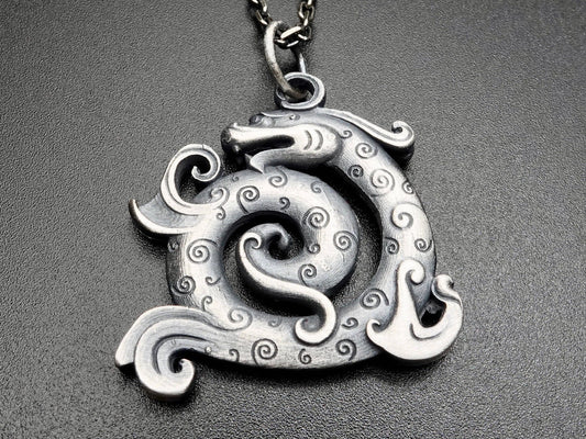 Sterling Silver Dragon Necklace For Men Women, rustic silver necklace, dragon pendant, oxidized mens pendant, viking necklace - TibiCollection