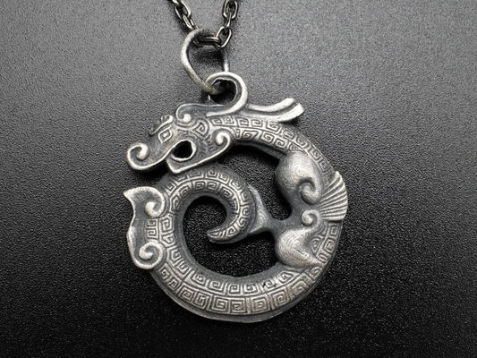 Sterling Oxidized Silver Mens Necklace, Dragon Necklace, Rustic mens silver necklace, mens pendant necklace mens jewelry gift for him - TibiCollection