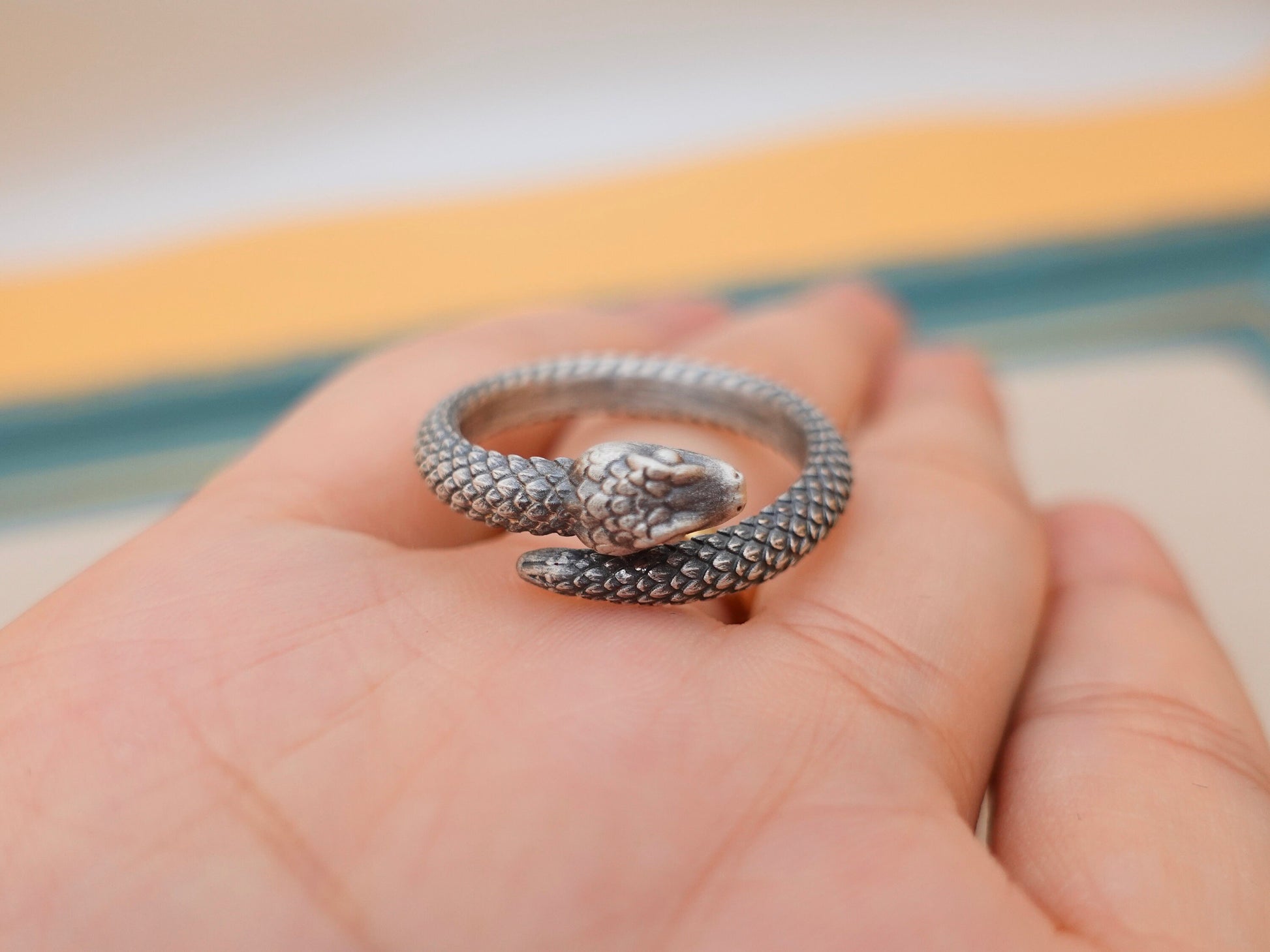 Sterling Silver Snake Ring for Men Women, Snake Thumb Ring, Adjustable Ring, Solid Silver Chunky Mens Thumb Ring, Unique Serpent Ring - TibiCollection