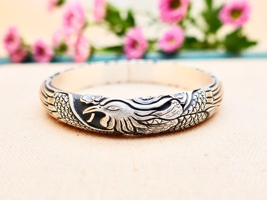 Phoenix Cuff Bracelet, Phoenix Rising Bangle, Phoenix Bracelet, Phenix Jewelry, Peony Cuff Bracelet - TibiCollection