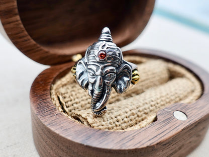 Sterling Silver Ganesha Ring, Hindu Elephant Face Ring, Adjustable ring, Ganpati Ring, Lord Ganesha Silver Ring - TibiCollection