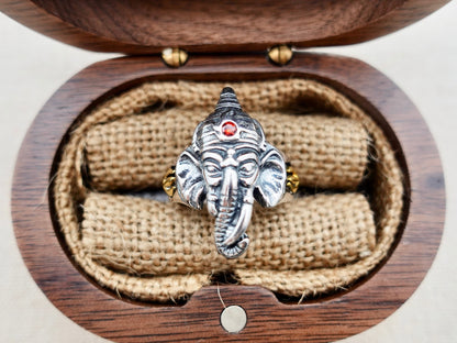 Sterling Silver Ganesha Ring, Hindu Elephant Face Ring, Adjustable ring, Ganpati Ring, Lord Ganesha Silver Ring - TibiCollection