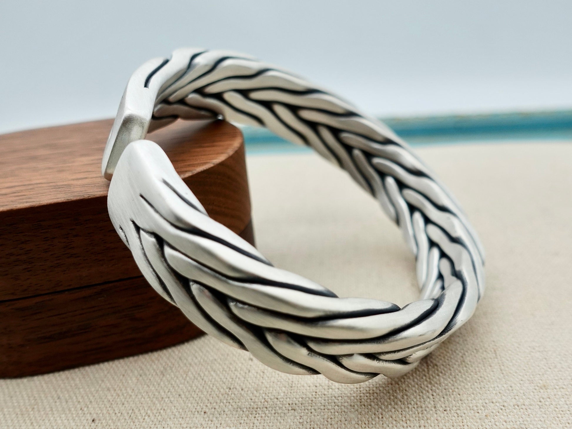 Sterling Silver Mens Cuff Bracelet, Adjustable Silver Knitting