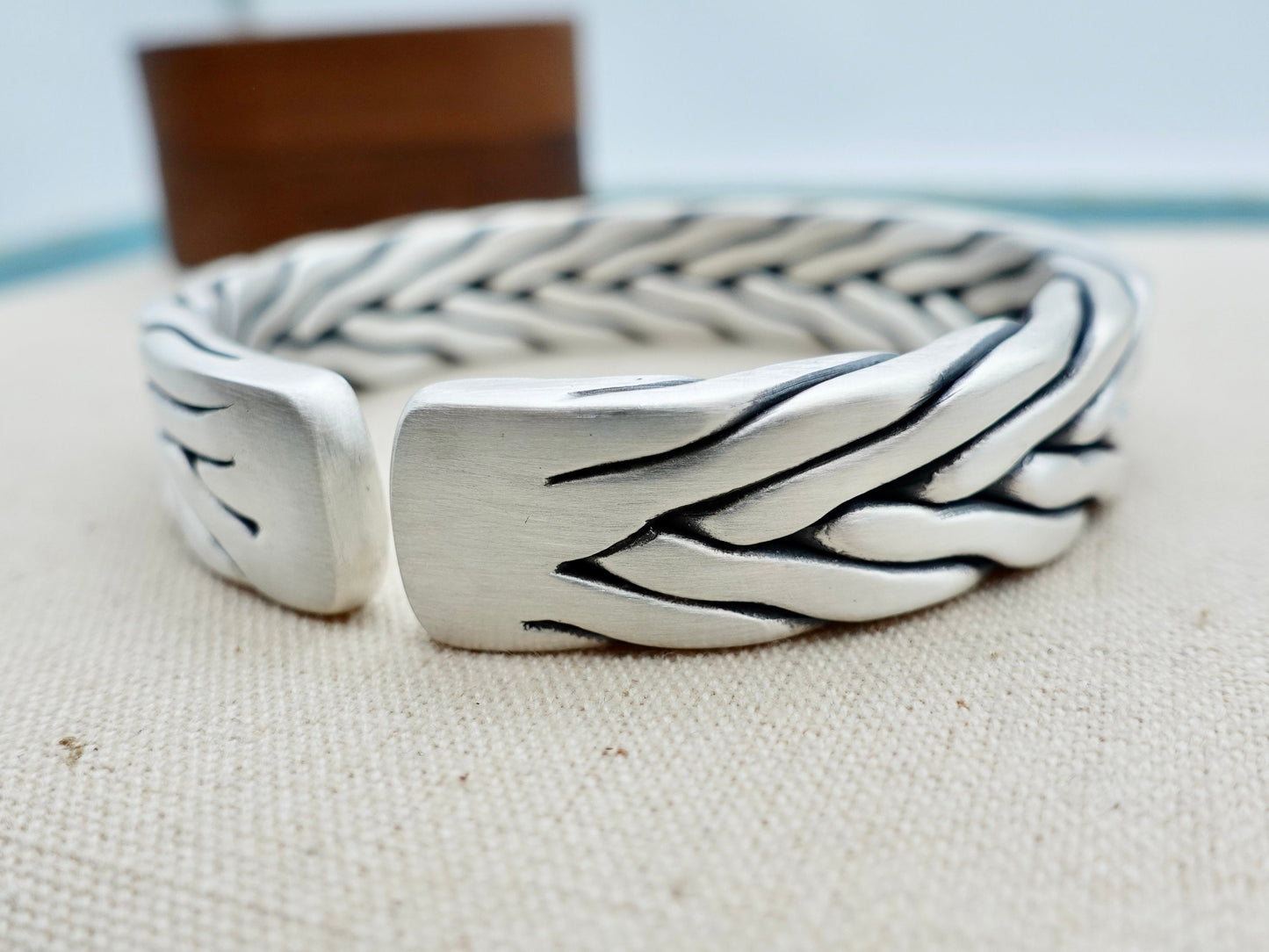 Sterling Silver Mens Cuff Bracelet, Adjustable Silver Knitting Bracelet, Wave Bracelet, Mens Bangle, Personalized Mens Jewelry - TibiCollection