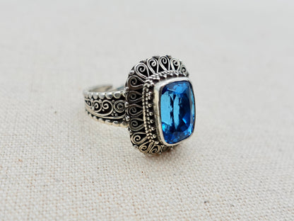 Sterling Silver Swiss-London Blue Topaz ring, Unique Topaz Ring, Large Topaz Ring, Anniversary Gift, November Birthstone Ring - TibiCollection