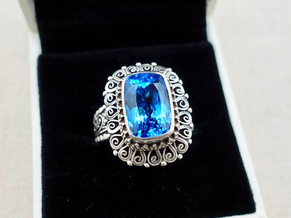 Sterling Silver Swiss-London Blue Topaz ring, Unique Topaz Ring, Large Topaz Ring, Anniversary Gift, November Birthstone Ring - TibiCollection