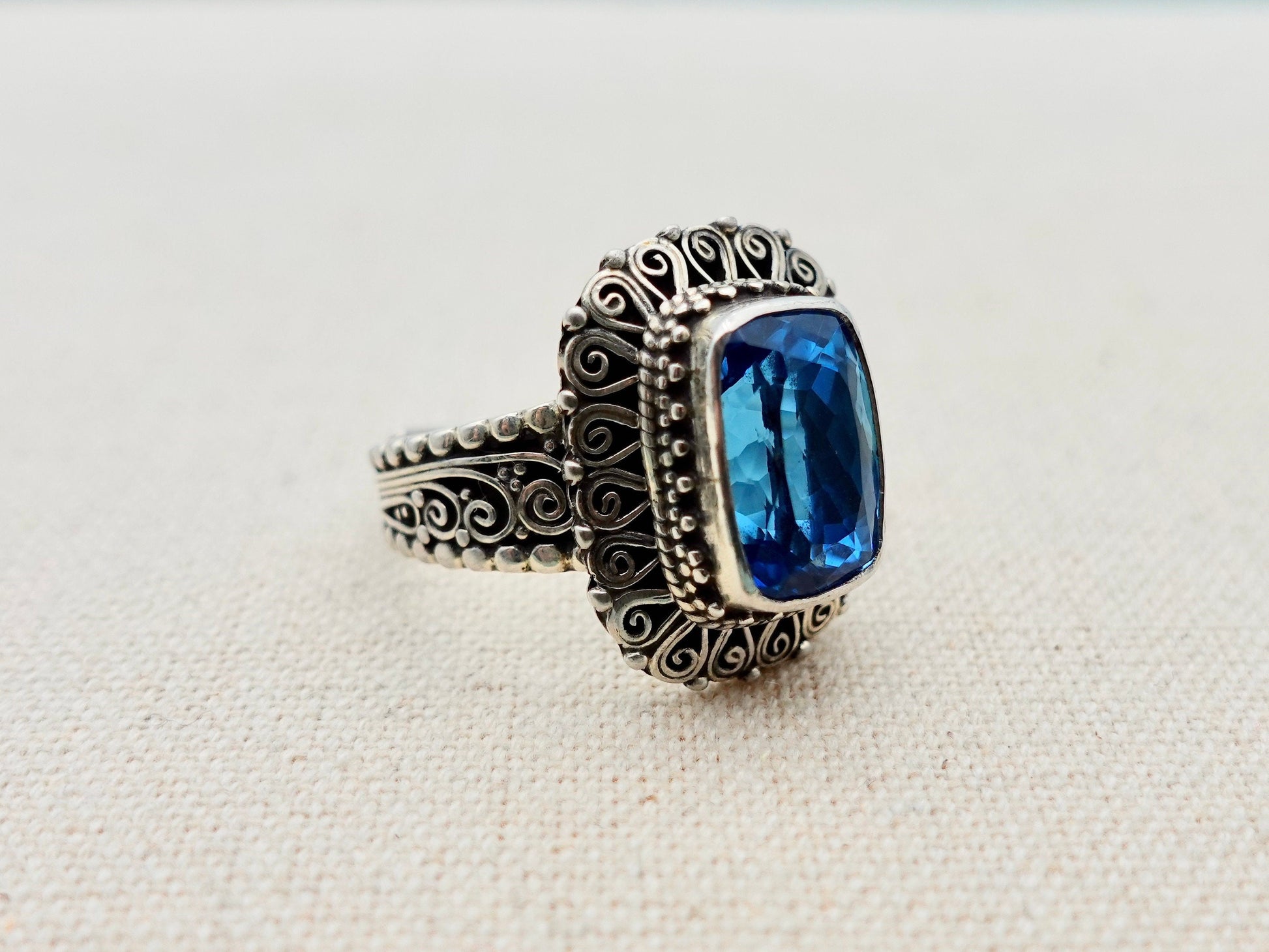 Sterling Silver Swiss-London Blue Topaz ring, Unique Topaz Ring, Large Topaz Ring, Anniversary Gift, November Birthstone Ring - TibiCollection