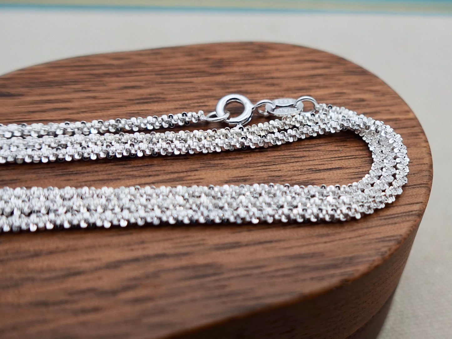 Sterling Silver Chain Necklace, Dainty Chain, Elegant Chain, 1.2mm Sparkle Chain, Snowflake Chain Sparkle Necklace, Specialty Chain - TibiCollection