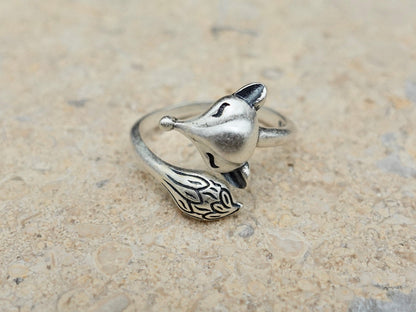 Sterling Silver Fox Ring, Fox Silver Jewelry, Animal Ring, Fox Lover Ring, Statement Ring, Jewelry Gift for Him Her - TibiCollection