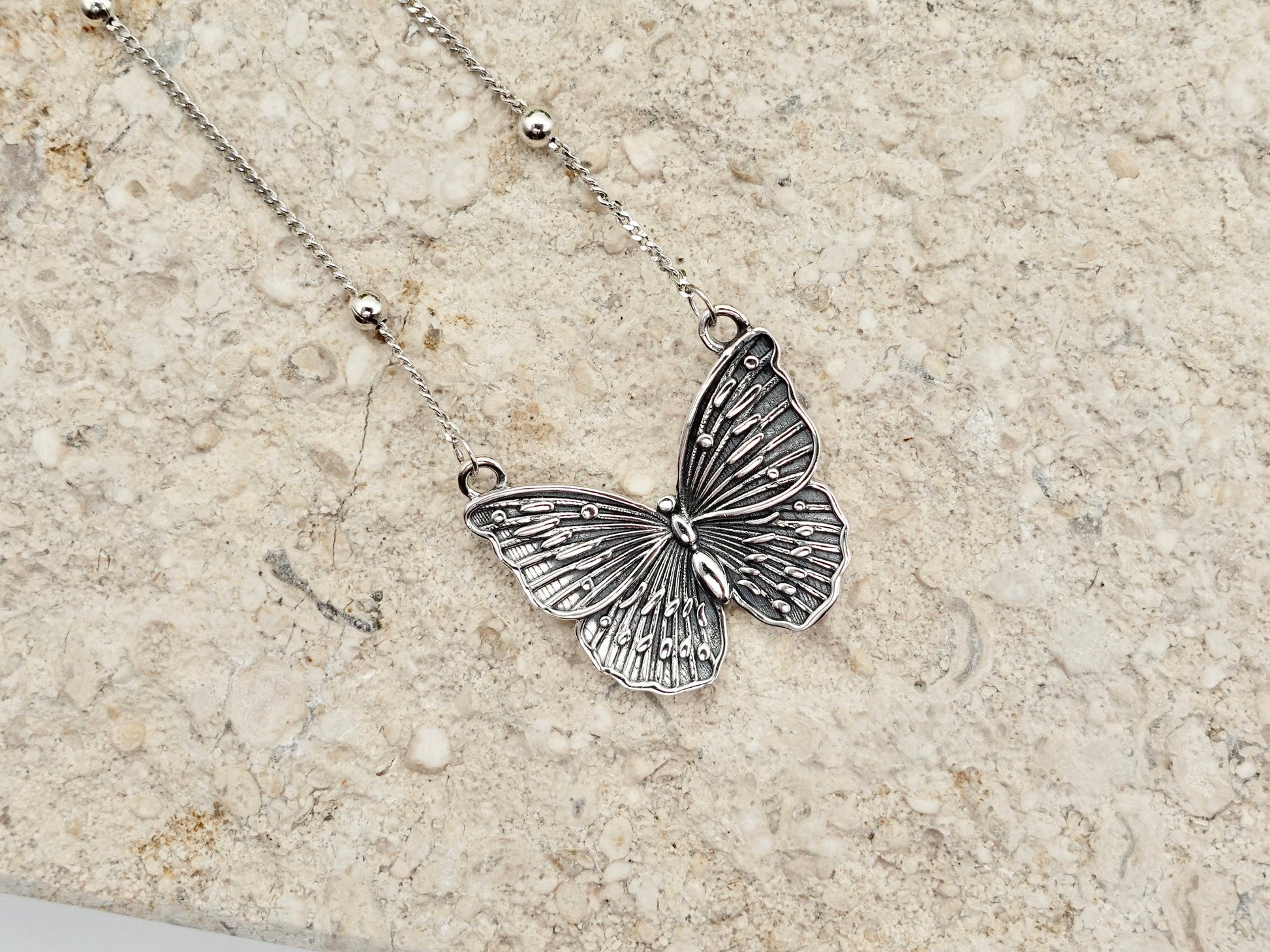 Sterling Silver Butterfly Necklace, Antique Boho Necklace, Butterfly Pendant, Butterfly Gift for Her, Butterfly Jewelry Gifts - TibiCollection