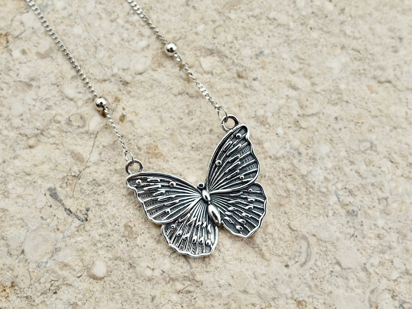 Sterling Silver Butterfly Necklace, Antique Boho Necklace, Butterfly Pendant, Butterfly Gift for Her, Butterfly Jewelry Gifts - TibiCollection